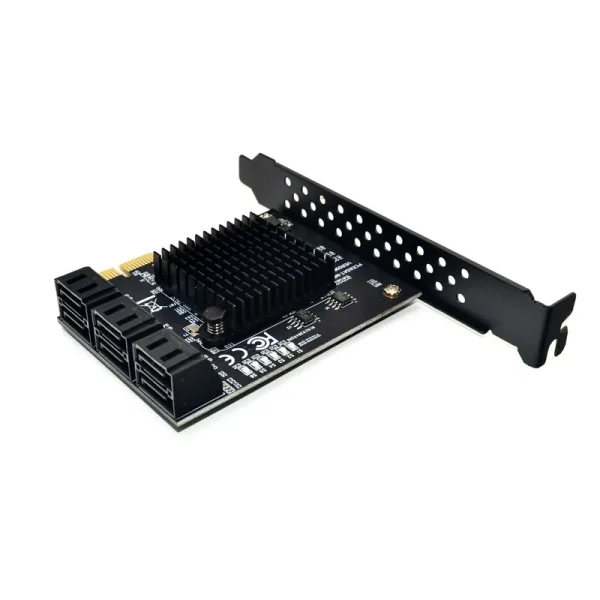Carte d’extension SATA 3.0, PCI express, 6 ports, chipset Marvell 88SE9215, PCIe vers SATA iii, convertisseur, avec dissipateur thermique, pour disque dur (Black) – Image 3